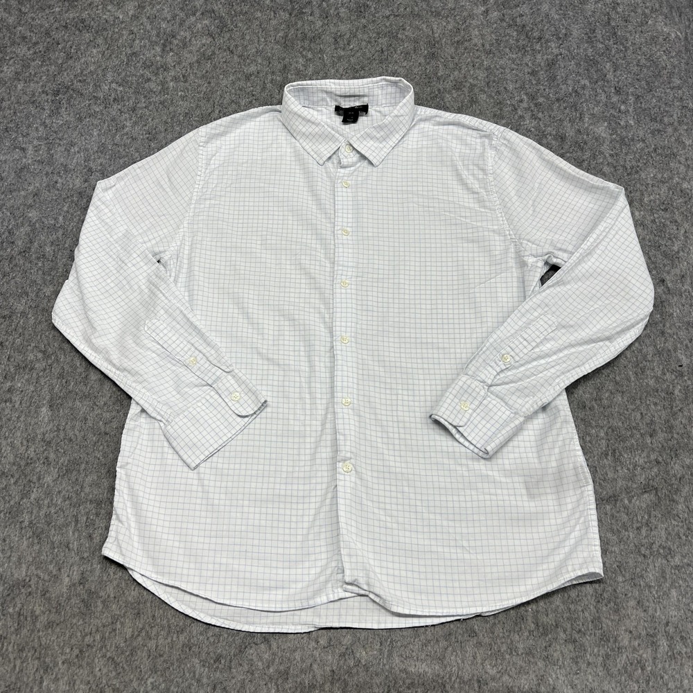 Porter & Ash Shirt Mens XL White Blue Check Stretch Long Sleeve Dress Button